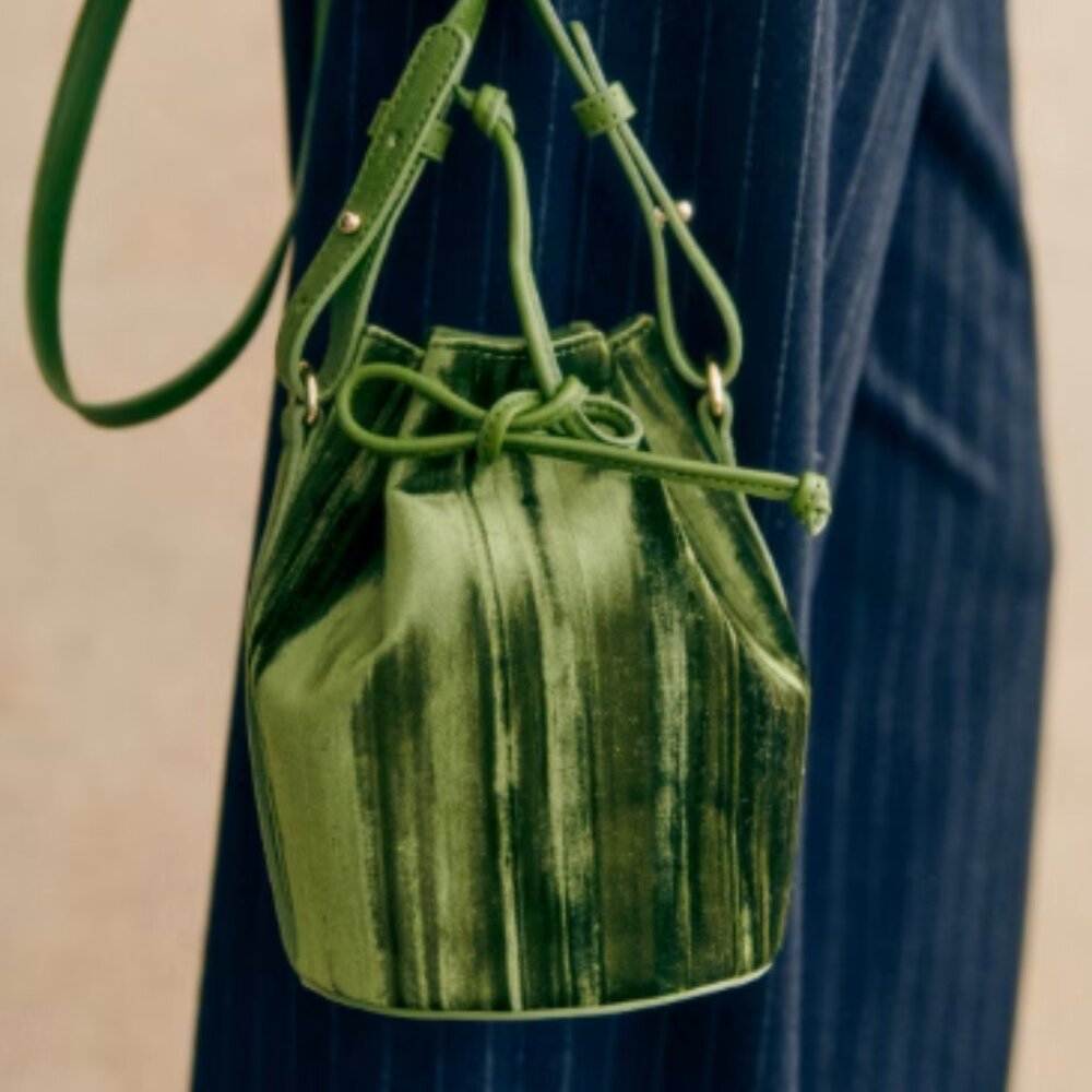 Micro Farrow Bag in Green Velvet Pleats